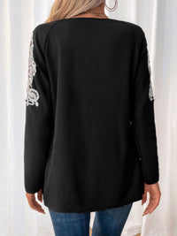 Thumbnail for Perfee Lace Detail Quarter Zip Long Sleeve Top - T - 1 COLOR -