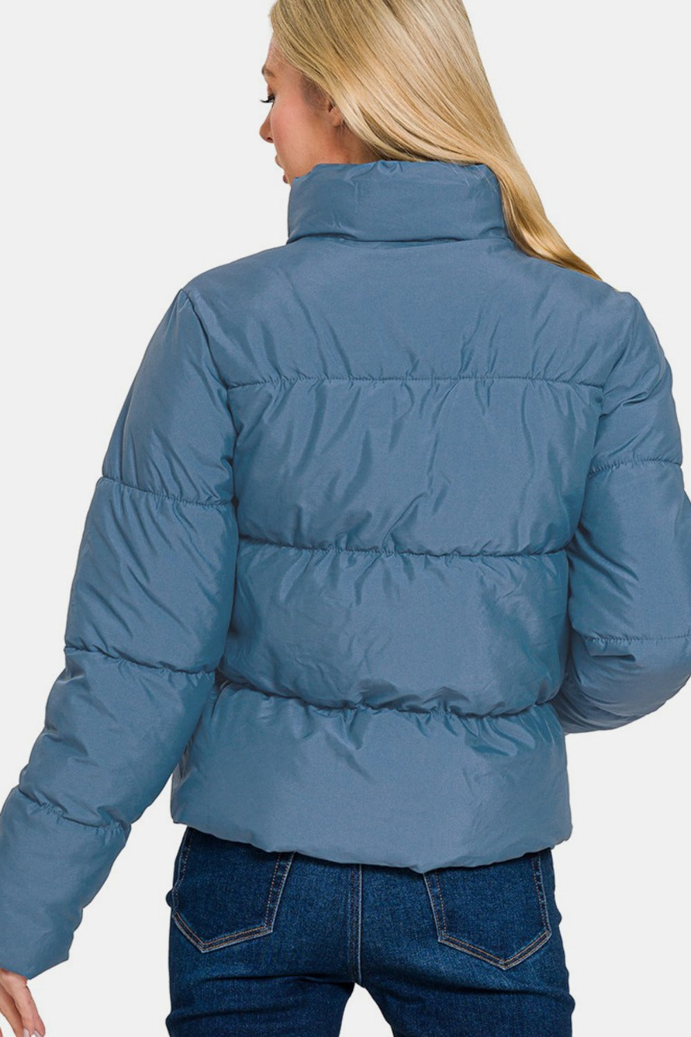 Zenana Zip Up Turtleneck Puffer Jacket with Pockets - T - 1 COLOR -