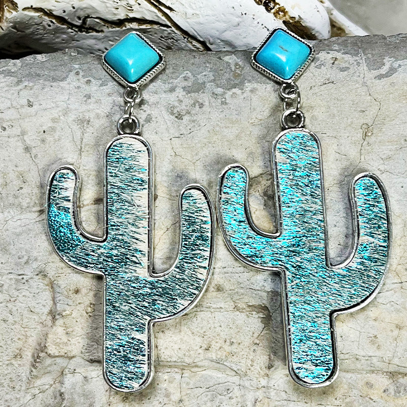 Turquoise Cactus Earrings - T - 2 COLORS -