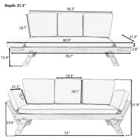 Thumbnail for Outdoor Adjustable Patio Wooden Daybed Sofa Chaise Lounge With Cushions for Small Places, Brown Finish+Beige Cushion