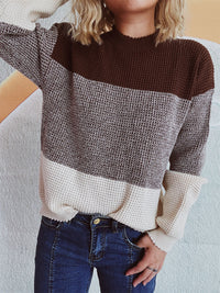 Thumbnail for Color Block Long Sleeve Sweater - T - 3 COLORS -