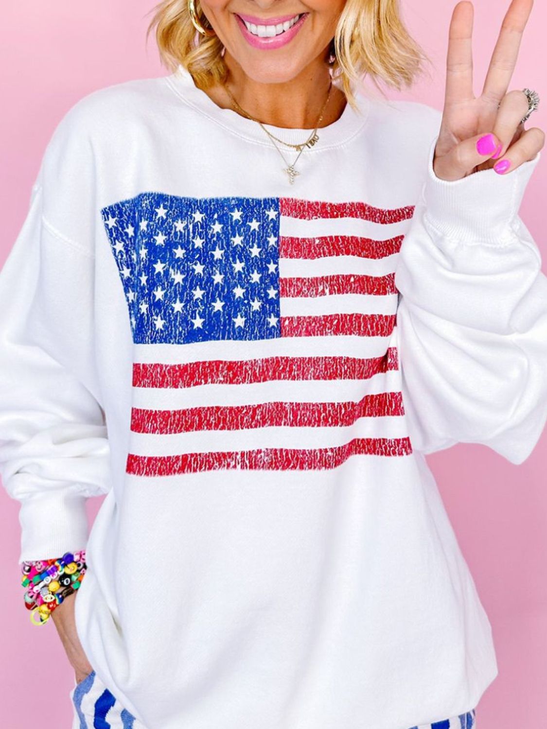 US Flag Round Neck Long Sleeve Sweatshirt - T - 1 COLOR -