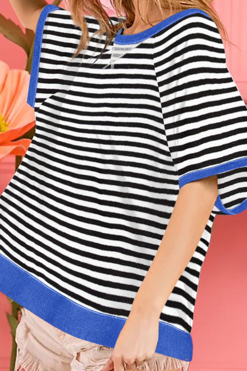 Striped Round Neck Half Sleeve T-Shirt - T - 1 COLOR -