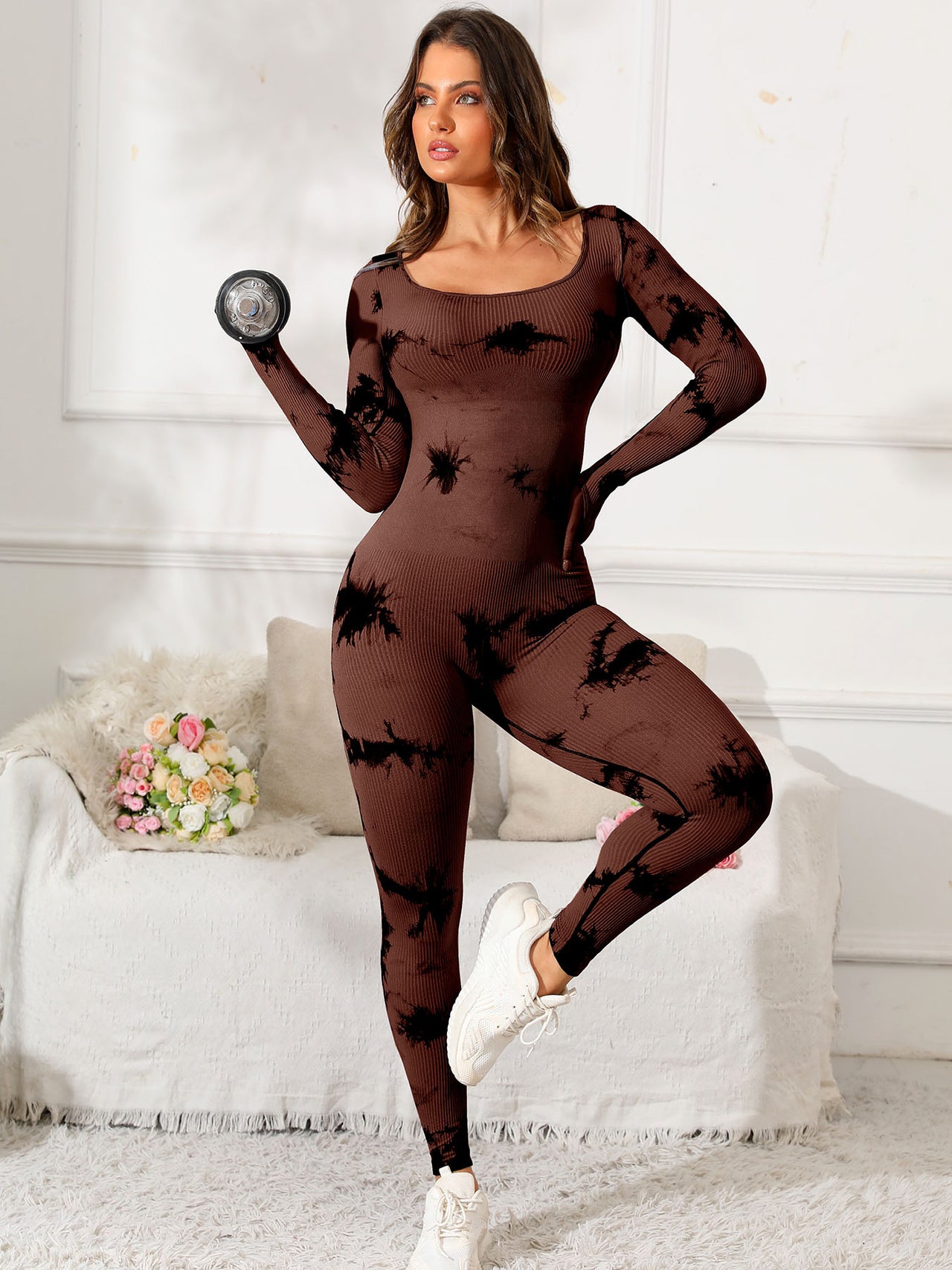 Scoop Neck Long Sleeve Active Jumpsuit - T - 5 COLORS -