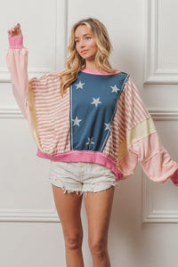 Thumbnail for BiBi Stars and Stripes Round Neck Long Sleeve Top