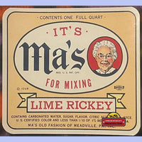 Thumbnail for Antique Vintage Ma's Lime Rickey Label, Meadville, Pa 1940s - 1950s