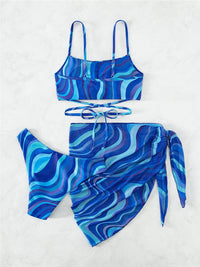 Thumbnail for Tied Printed Three-Piece Swim set - 3 PCS. - T - 4 COLORS -