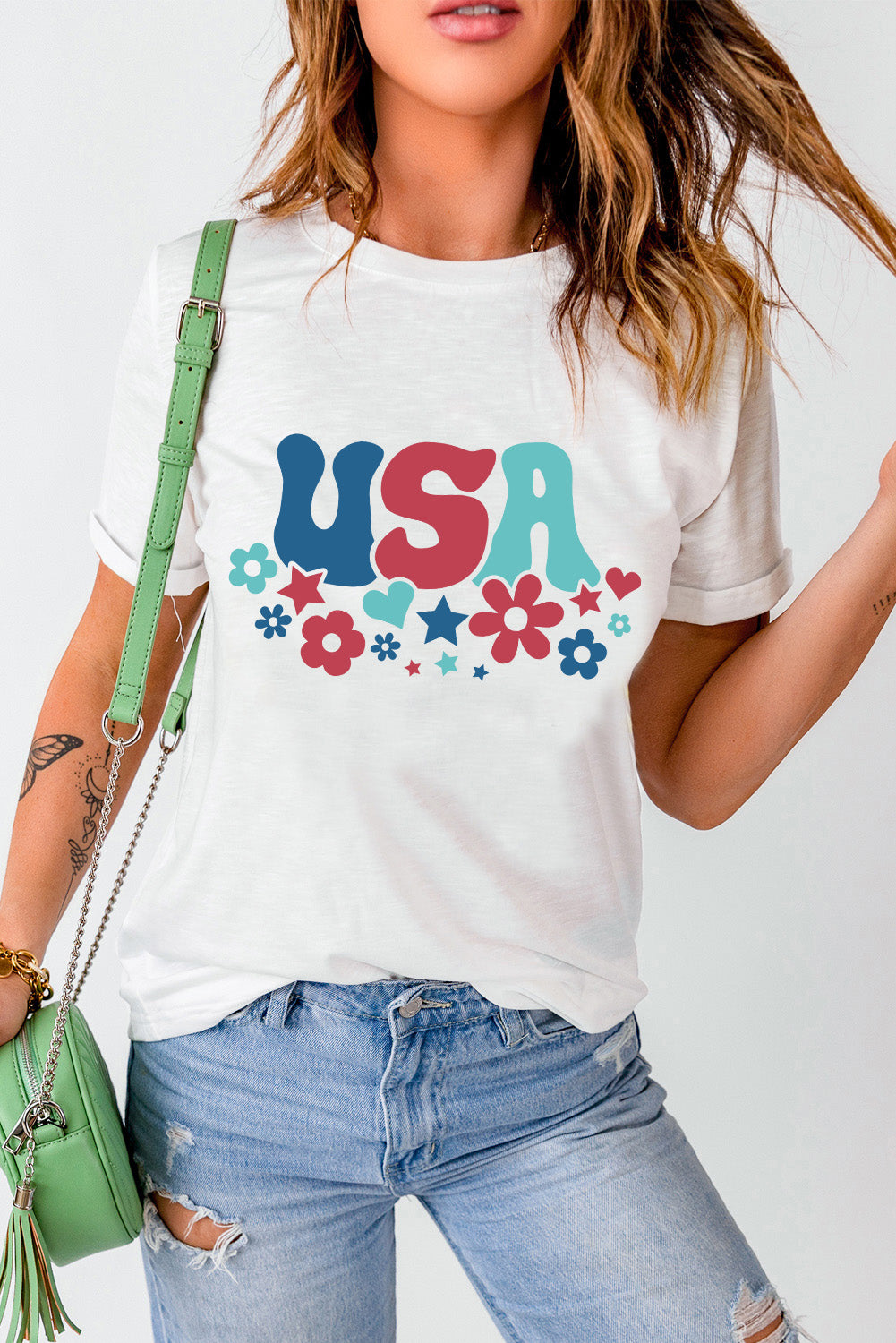 USA Round Neck Short Sleeve T-Shirt - T - 1 COLOR -