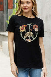 Thumbnail for Simply Love Full Size Flower Peace sign Graphic Cotton Tee - T - 2 COLORS -