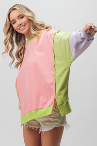 Thumbnail for BiBi Washed Color Block Sweatshirt - T - 1 COLOR -