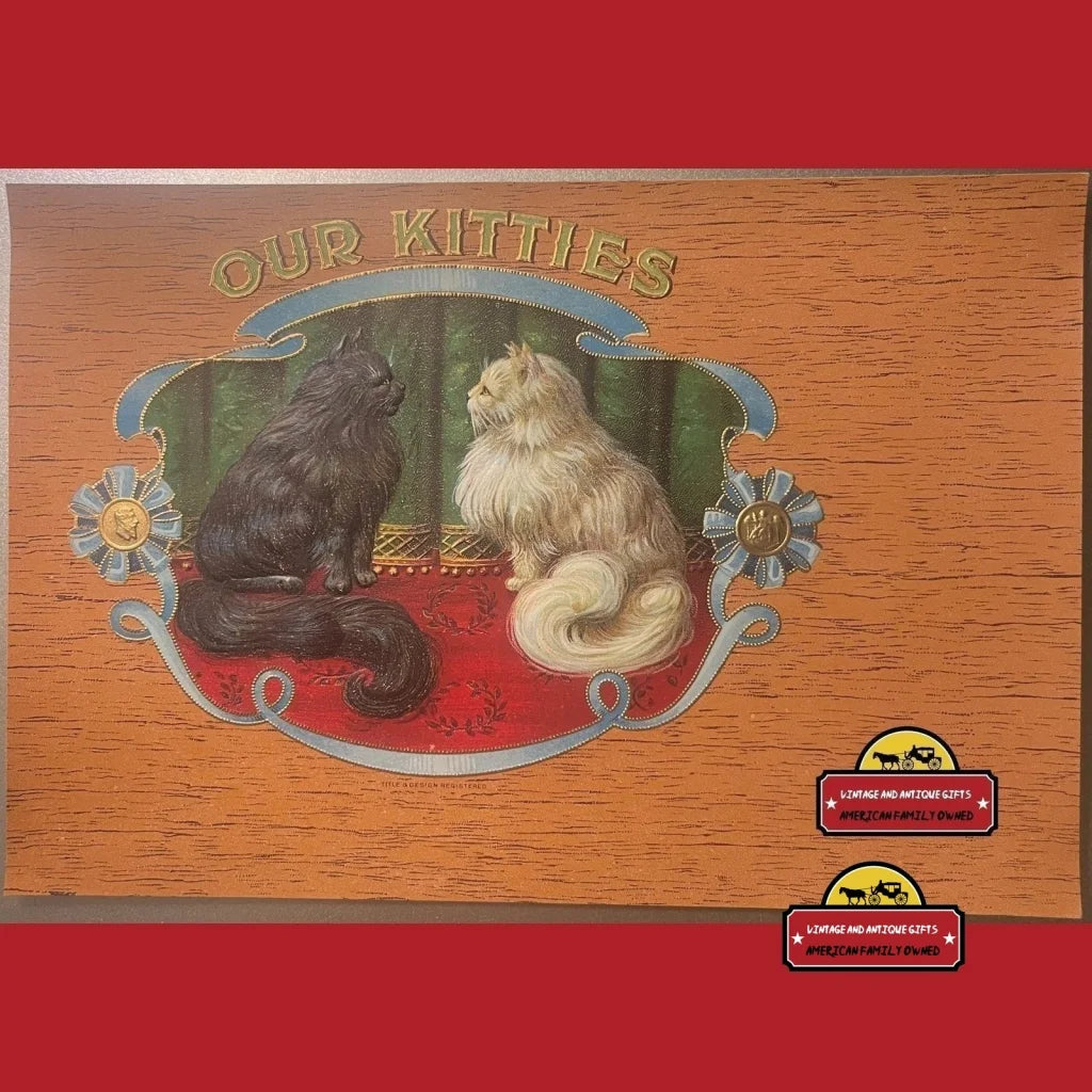 Antique Vintage Our Kitties Embossed Wood Grain Cigar Label 1900s - 1920s