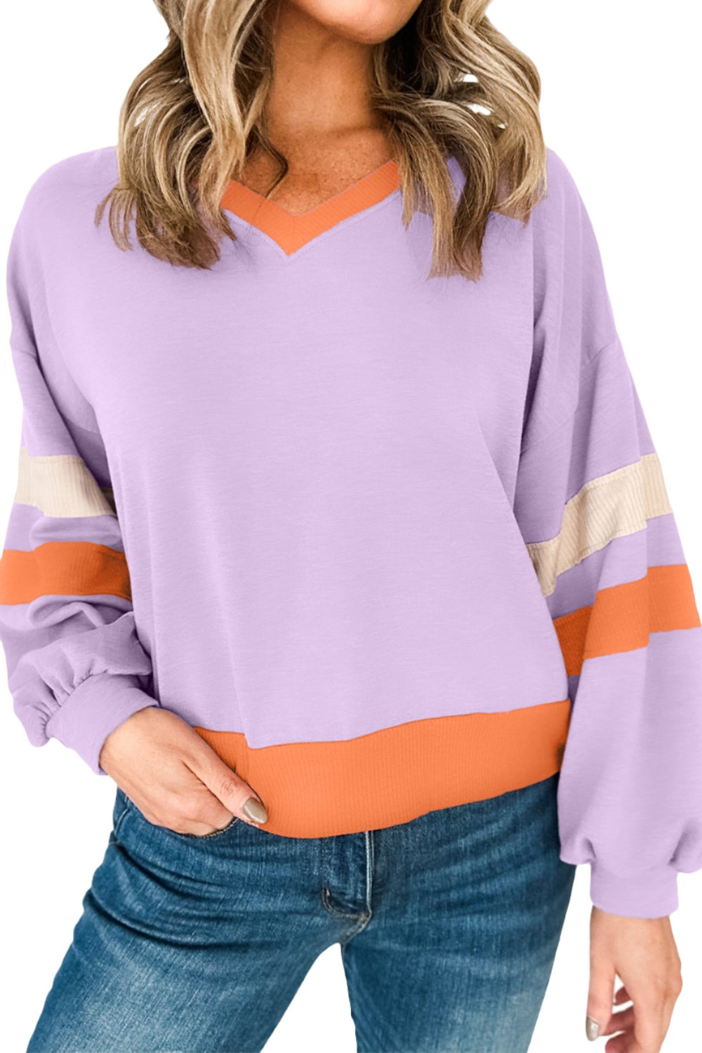 Color Block Long Sleeve Sweatshirt - T - 1 COLOR -