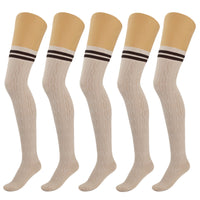 Thumbnail for 5 Pairs Over Knee Thigh Socks Knee-High Warm Stocking Women Boot Sock Leg Warmer High Socks - FITS SIZES 5-10 - 9 COLORS -