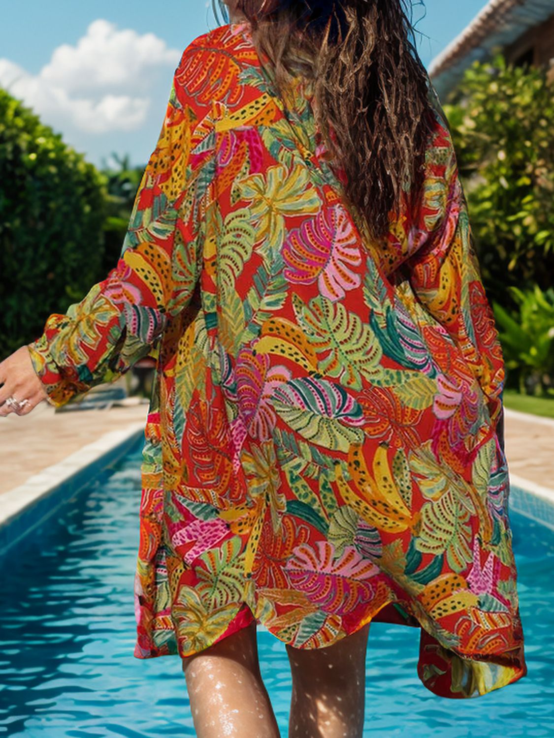 Printed Collared Neck Beach/Pool side Long Sleeve Shirt - T - 1 COLOR -