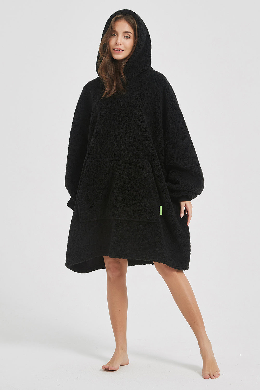 Lantern Sleeve Oversized Hooded Fuzzy Lounge Dress - 1 LARGE OVERSIZE - T - 2 COLORS -