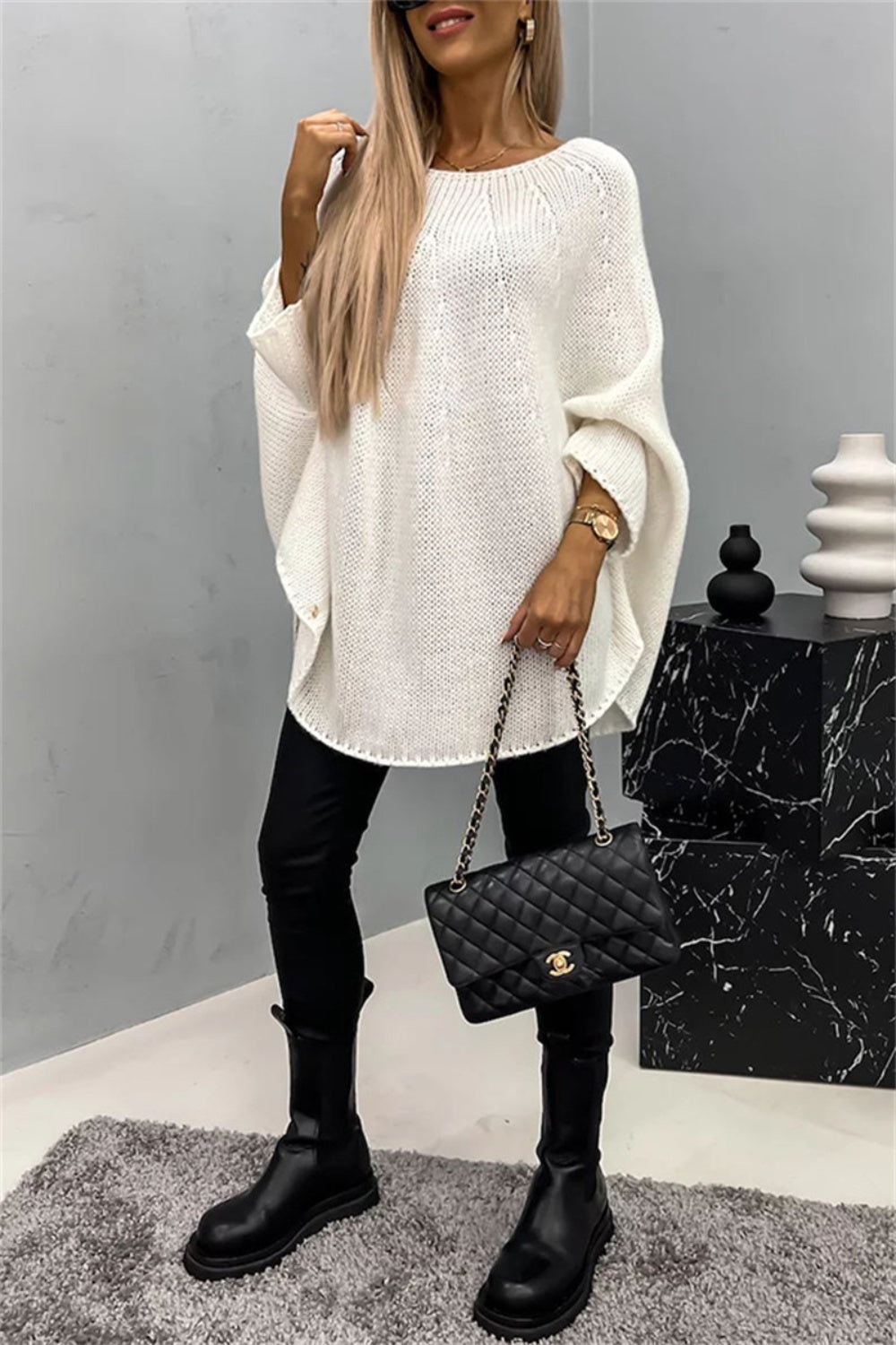 Round Neck Batwing Sleeve Sweater - T - 5 COLORS -