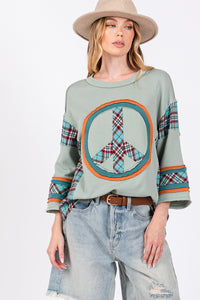 Thumbnail for SAGE + FIG Peace Applique Patch Contrast Plaid Top - T - 1 COLOR -