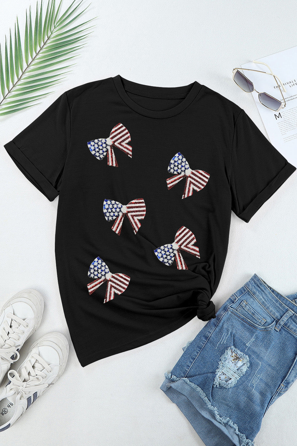 US Flag Round Neck Short Sleeve T-Shirt - T - 1 COLOR -