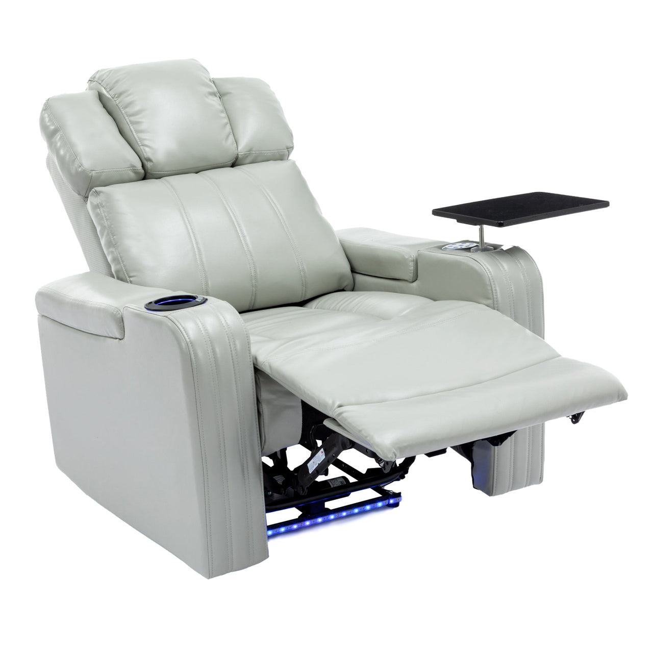 PU Leather Power Recliner Individual Seat Home Theater Recliner With Cooling Cup Holder, Bluetooth Speaker, LED Lights,