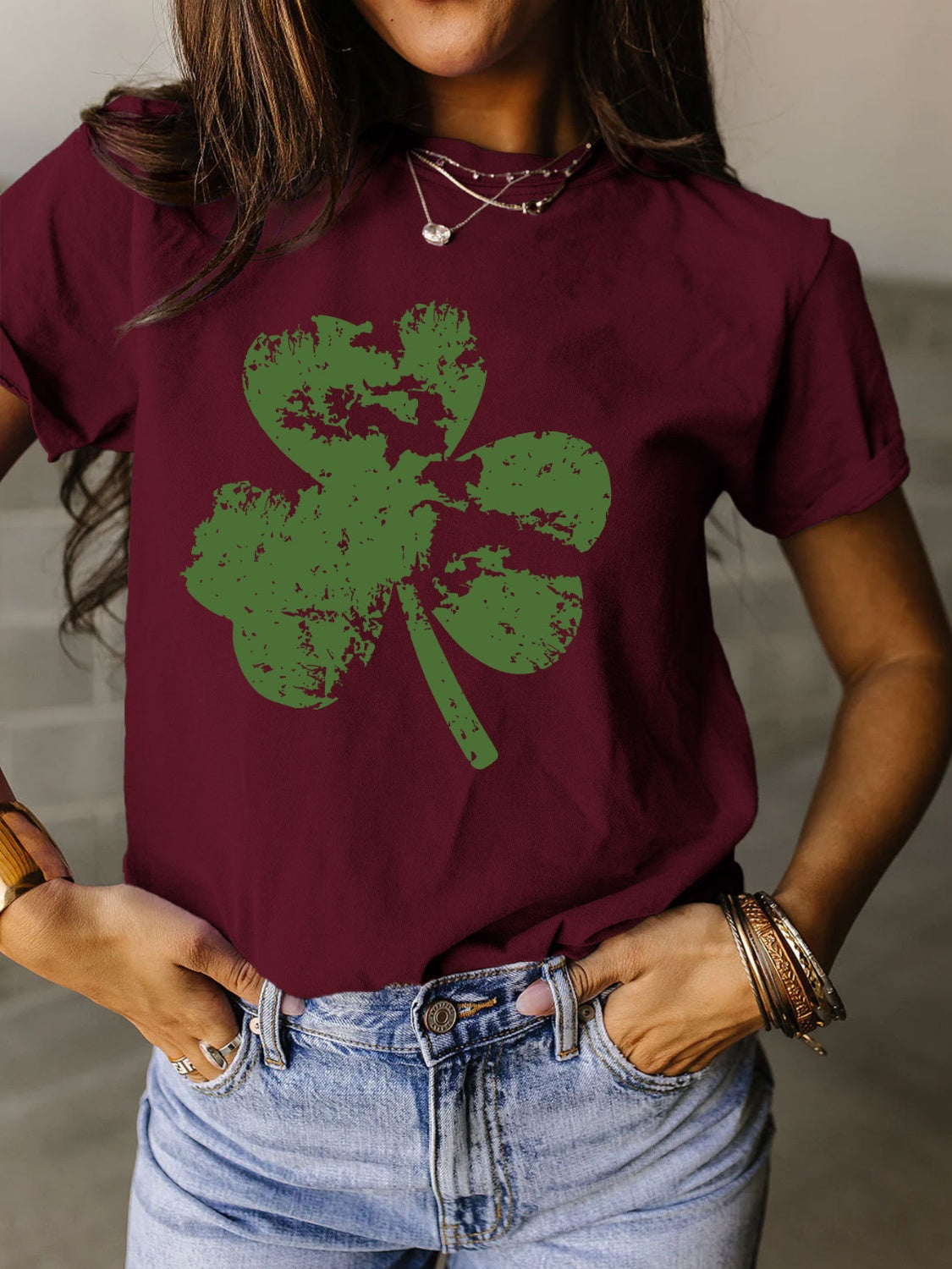 Full Size Lucky Clover Round Neck Short Sleeve T-Shirt - T - 11 COLORS -