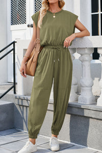 Thumbnail for Round Neck Cap Sleeve Jumpsuit - T - 6 COLORS -