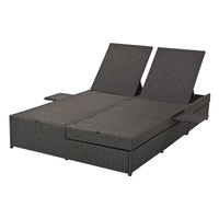 Thumbnail for Outdoor Double Sunbed, Wicker Rattan Patio Reclining Chairs With Adjustable Backrest and Seat, Conversational Set for 2