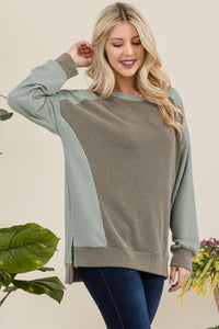 Thumbnail for Celeste High-Low Contrast Round Neck Sweatshirt - T - 1 COLOR -