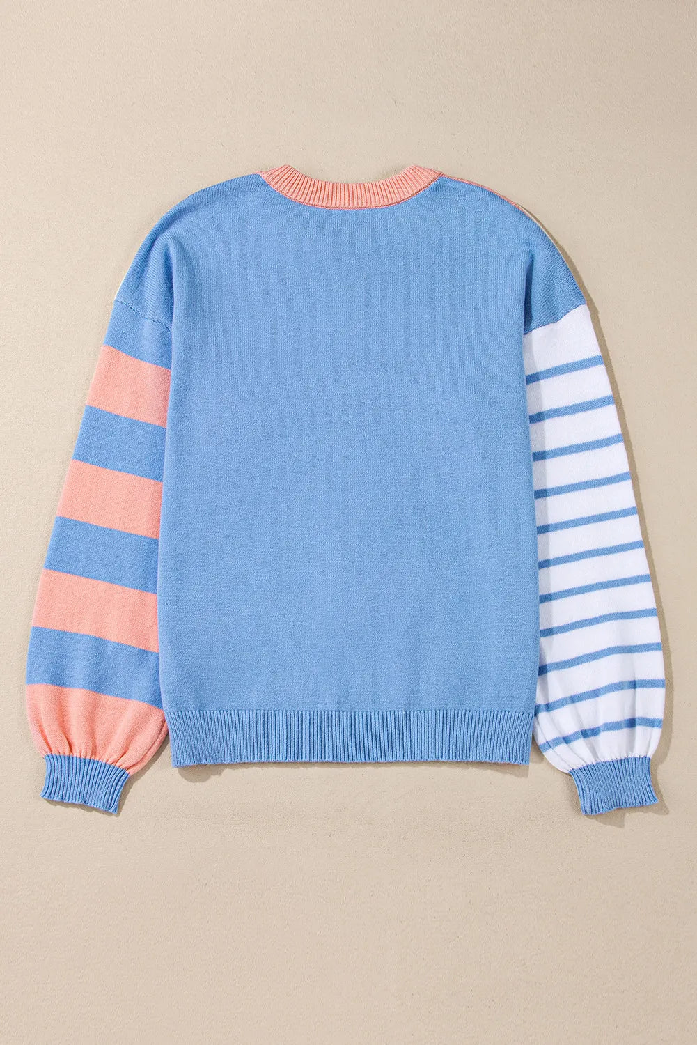 Contrast Striped Round Neck Long Sleeve Sweater - T - 1 COLOR -