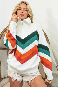 Thumbnail for BiBi Multi Color Chevron Pattern Sweater