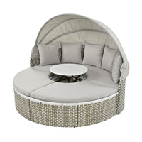 Thumbnail for Patio Furniture Round Outdoor Sectional Sofa Set Rattan Daybed Two-Tone Weave Sunbed With Retractable Canopy, Separate S