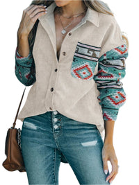 Thumbnail for Perfee Pocketed Geometric Collared Neck Shacket - T - 1 COLOR -