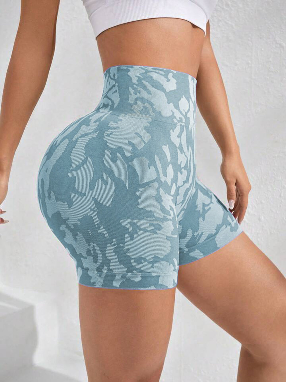 Printed High Waist Active Shorts - T - 4 COLORS -