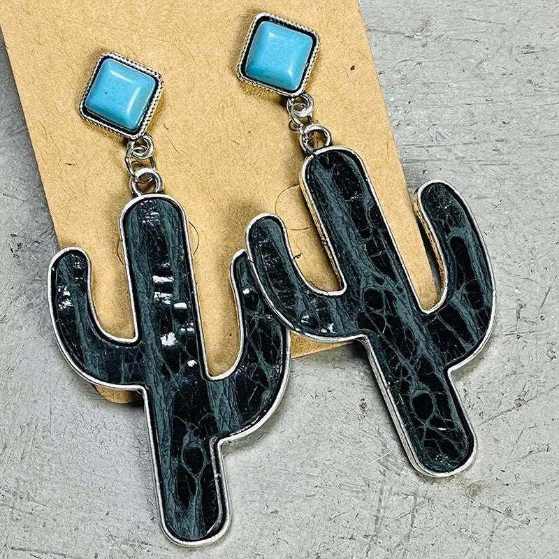 Turquoise Cactus Earrings - T - 4 COLORS -