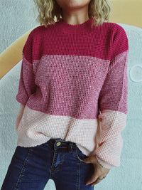 Thumbnail for Color Block Long Sleeve Sweater - T - 3 COLORS -