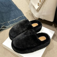 Thumbnail for Fuzzy Round Toe Flat Slippers - T - 4 COLORS -