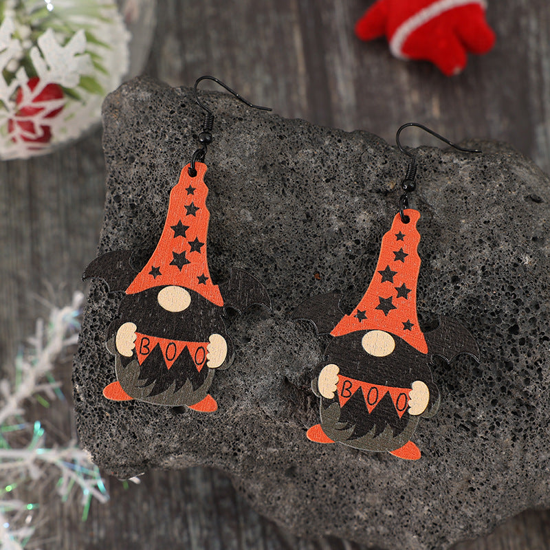 Wooden Point Hat Gnome Shape Earrings - T - 1 COLOR -