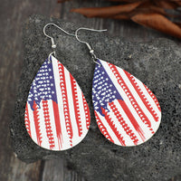 Thumbnail for PU Leather US Flag Teardrop Shape Earrings - T -