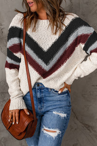 Thumbnail for Contrast Dropped Shoulder Long Sleeve Sweater - T - 1 COLOR -