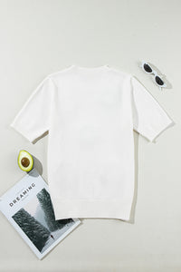 Thumbnail for Flower Round Neck Short Sleeve Sweater - S,M,L ONLY - T - 1 COLOR -