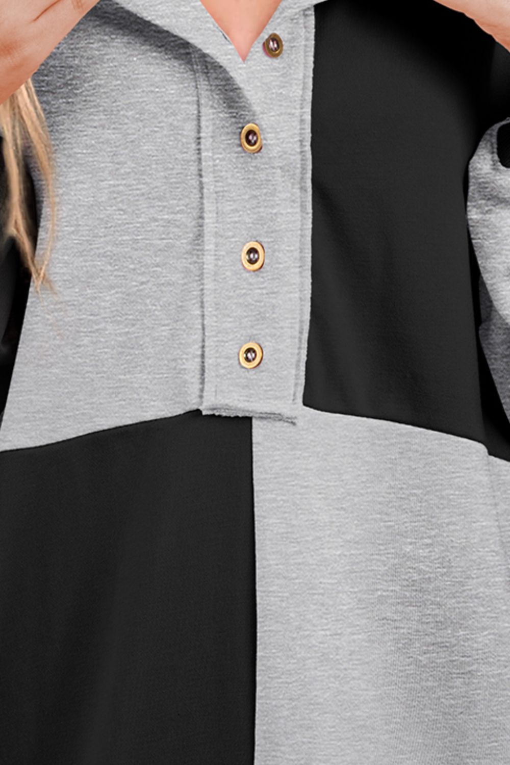 Contrast Half Button Long Sleeve Sweatshirt - T - 7 COLORS -