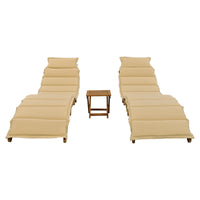 Thumbnail for Outdoor Patio Wood Portable Extended Chaise Lounge Set With Foldable Tea Table for Balcony, Poolside, Garden, Brown