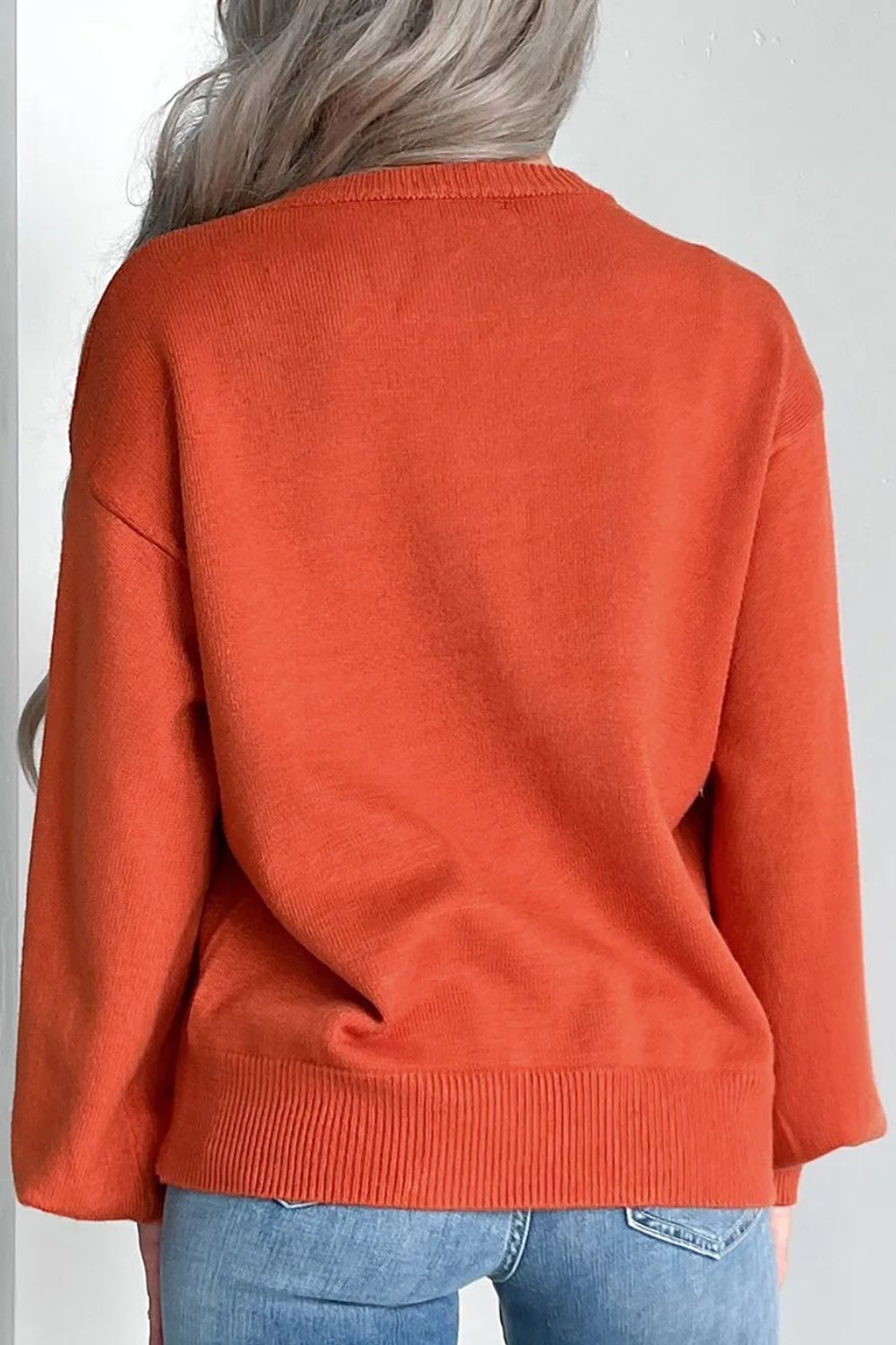 Pumpkin Pattern Round Neck Sweater - T - 1 COLOR -