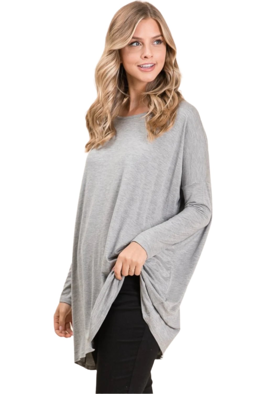 BOMBOM Round Neck Long Sleeve Oversized Top - T - 1 COLOR -