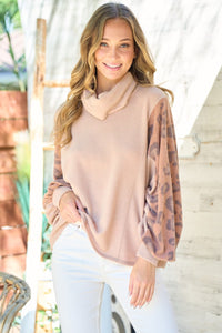 Thumbnail for Hailey & Co Leopard Sleeve Color Block Knit Top - T - 1 COLOR -