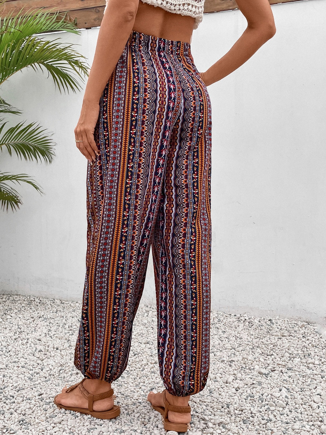 Tassel Printed High Waist Pants - T - 1 COLOR -