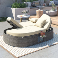 Thumbnail for Outdoor Sun Bed Patio 2-Person Daybed With Cushions and Pillows, Rattan Garden Reclining Chaise Lounge With Adjustable B