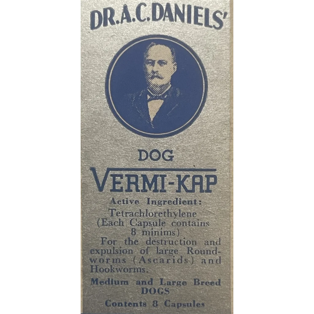 Rare Antique Vintage 1950s Dr A. C. Daniels Dog Vermi-Kap Medicine Box USA 🏛️!