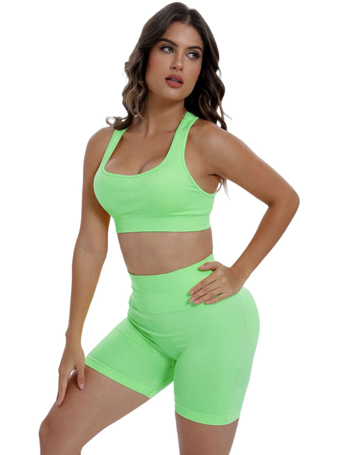 Scoop Neck Wide Strap Top and Shorts Active Set - 2 PCS. - T - 5 COLORS -