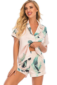 Thumbnail for Printed Button Up Short Sleeve Top and Shorts Lounge Set - 2 PCS. - T - 10 COLORS -