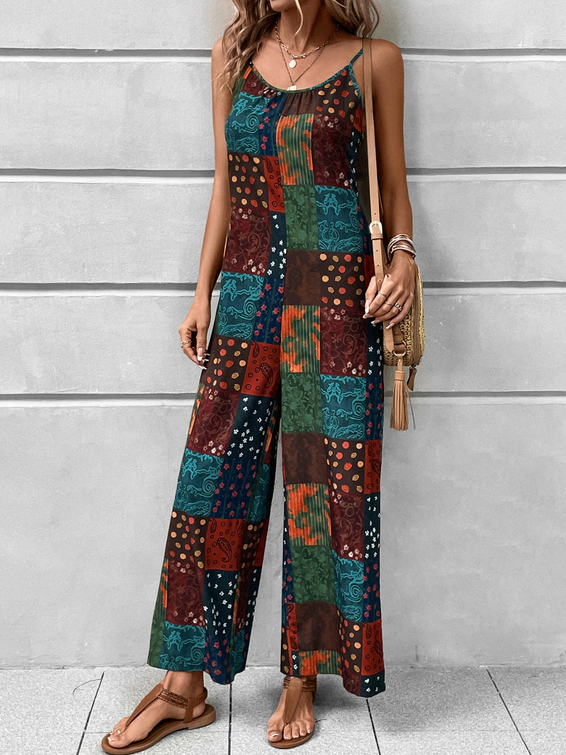 Printed Scoop Neck Spaghetti Strap Jumpsuit - T - 1 MULTICOLOR -